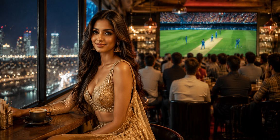 Indian woman enjoying cricket betting on mobile app