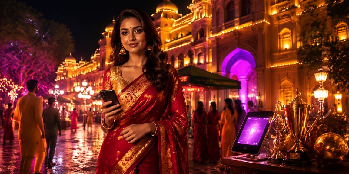 Player enjoying Teen Patti on mobile in vibrant India setting