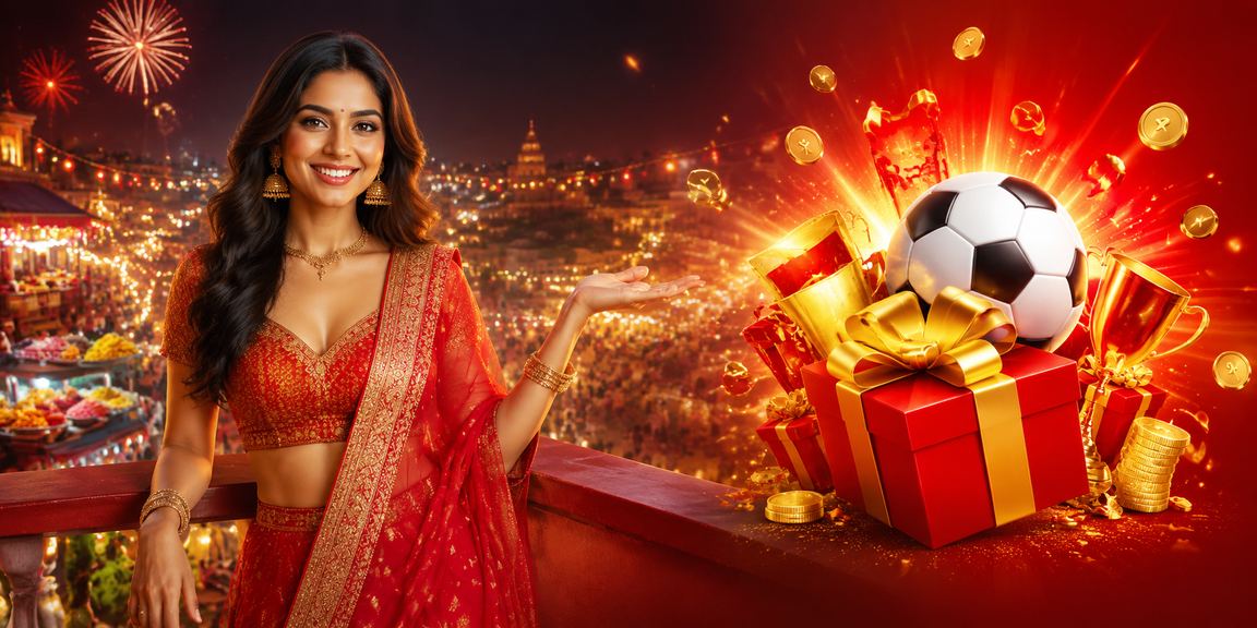 Vibrant Indian football betting focus with red and gold accents